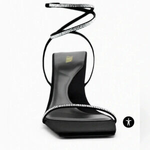 ZARA BRAND BLACK HEELED SANDALS WITH RHINESTONE STRAPS size35 size 5US